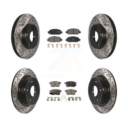 Front Rear Coated Drilled Slotted Disc Brake Rotors And Ceramic Pads Kit For 2016 Honda Accord LX-S with 2.4L KDT-100995