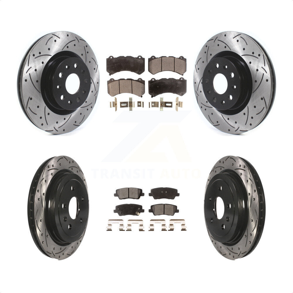 Front Rear Coated Drilled Slotted Disc Brake Rotors And Ceramic Pads Kit For 2016 Cadillac CTS Vsport Premium with RWD With Performance Lining KDT-100997 by Transit Auto