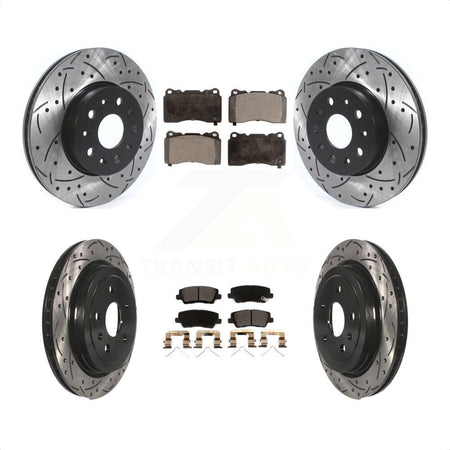 Front Rear Coated Drilled Slotted Disc Brake Rotors And Ceramic Pads Kit For Cadillac CTS KDT-100998 by Transit Auto