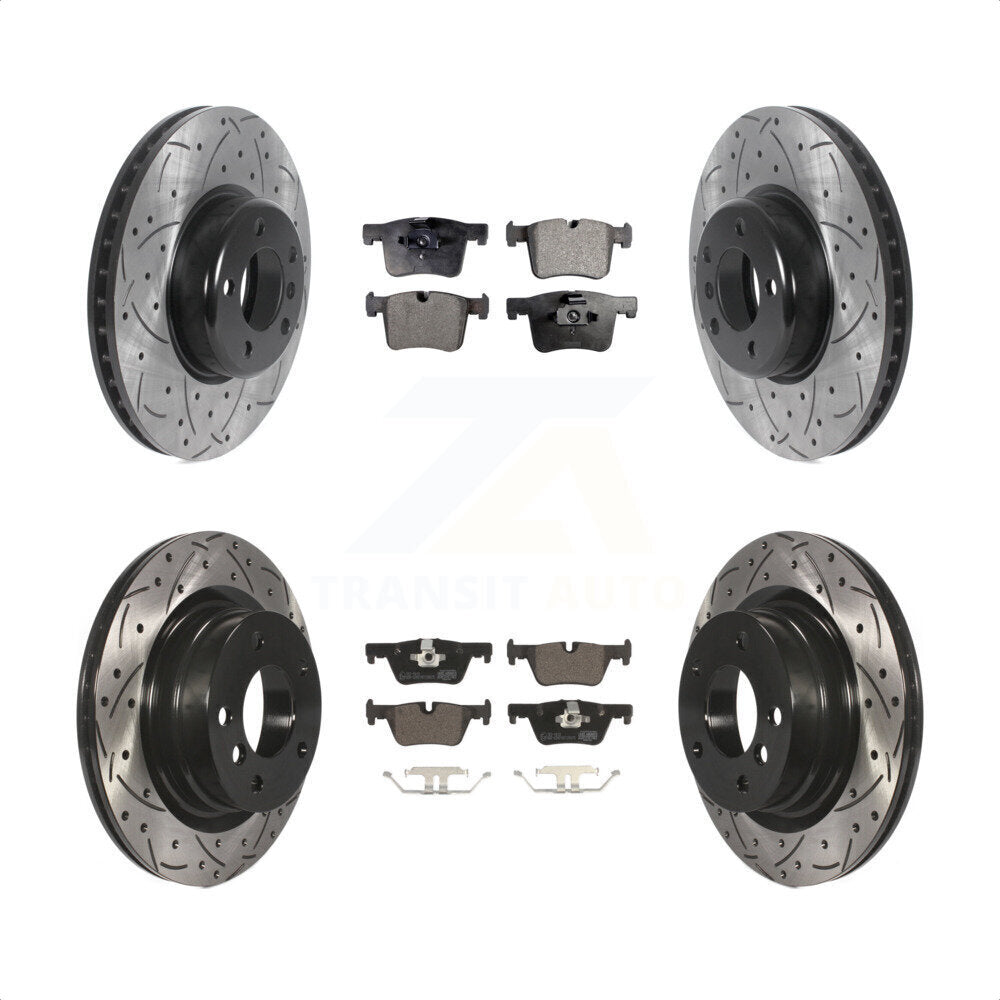 Front Rear Coated Drilled Slotted Disc Brake Rotors And Ceramic Pads Kit For 2017 BMW 328d With 340mm Diameter Rotor KDT-101006 by Transit Auto