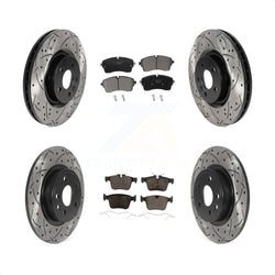 Front Rear Coated Drilled Slotted Disc Brake Rotors And Ceramic Pads Kit For 2018 Jaguar E-Pace S SE With 325mm Diameter Rotor KDT-101087