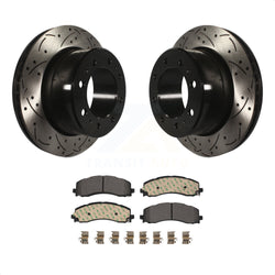 Rear Coated Drilled Slotted Disc Brake Rotors And Ceramic Pads Kit For 2019-2022 Ram 2500 3500 KDT-101092