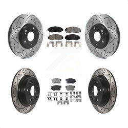 Front Rear Coated Drilled Slotted Disc Brake Rotors And Ceramic Pads Kit For 2006-2007 Honda Accord Hybrid with 3.0L KDT-101109
