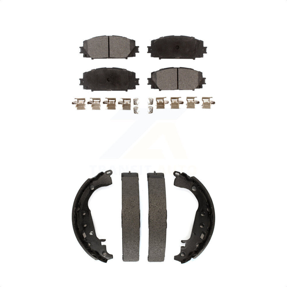 Front Rear Semi-Metallic Brake Pads And Drum Shoes Kit For 2014 Toyota Prius KFN-100210 by Transit Auto