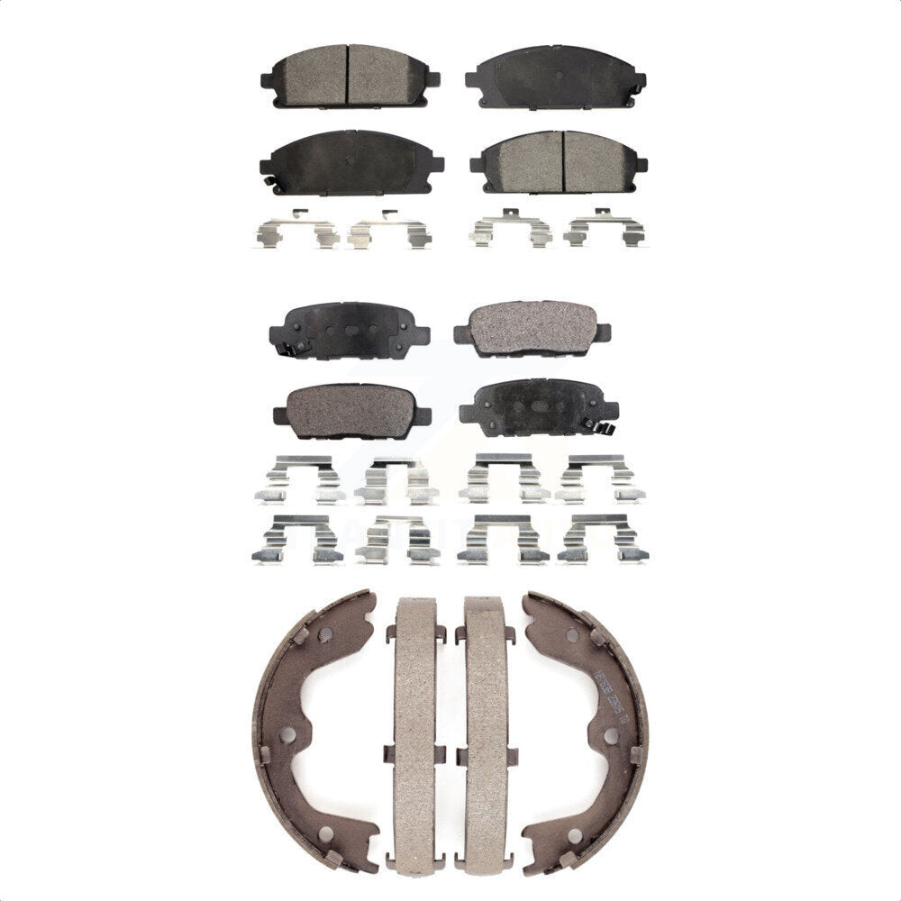 Front Rear Semi-Metallic Brake Pads And Parking Shoes Kit For 2006-2007 Nissan Quest KFN-100510 by Transit Auto