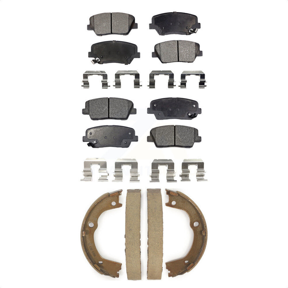 Front Rear Semi-Metallic Brake Pads And Parking Shoes Kit For Kia Sorento Hyundai Santa Fe KFN-100636 by Transit Auto