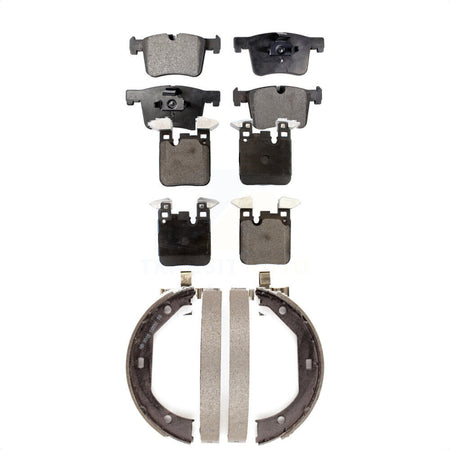Front Rear Semi-Metallic Brake Pads And Parking Shoes Kit For BMW 328i GT xDrive 328d With Blue Painted Calipers KFN-100674 by Transit Auto