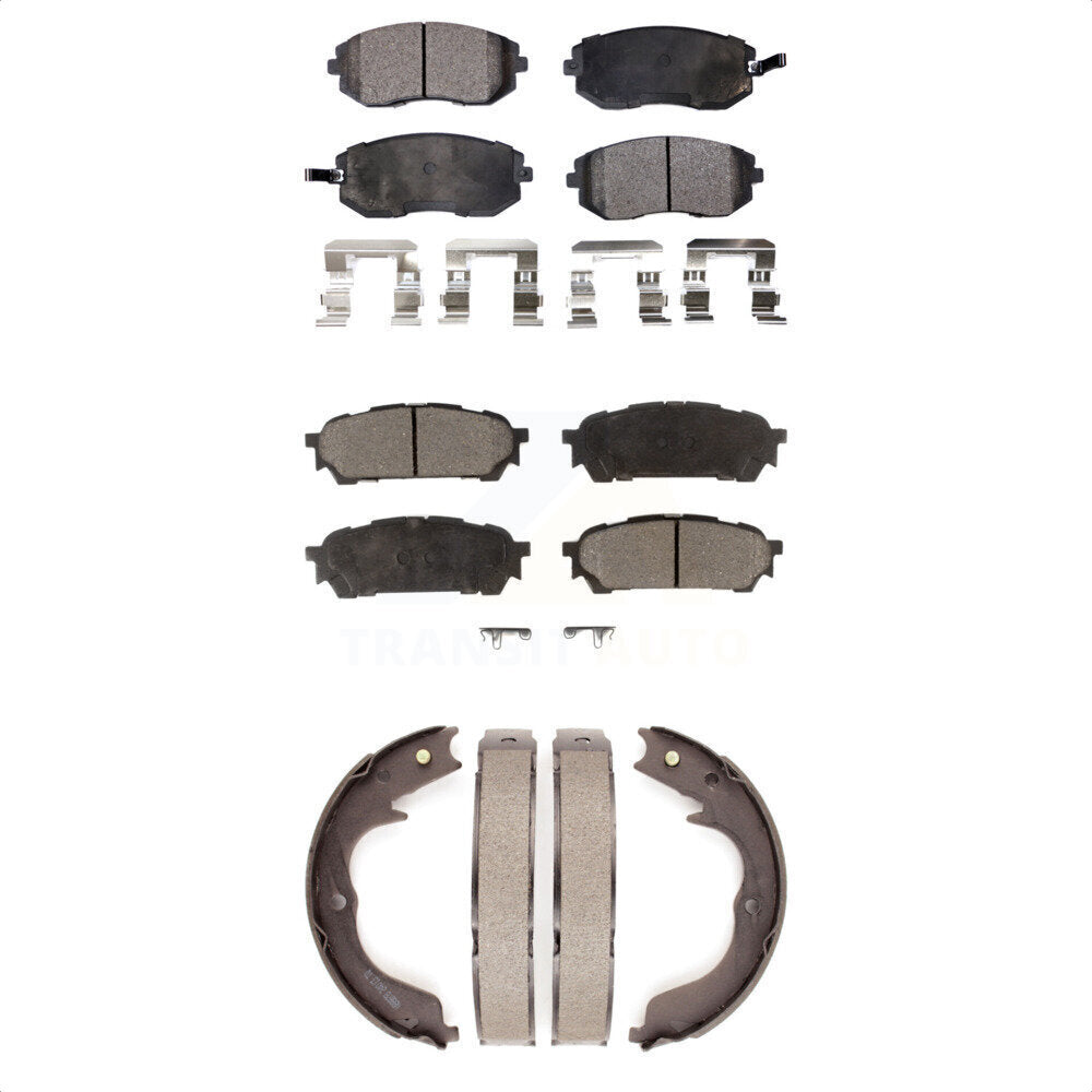 Front Rear Semi-Metallic Brake Pads And Parking Shoes Kit For 2008 Subaru Forester KFN-100741 by Transit Auto