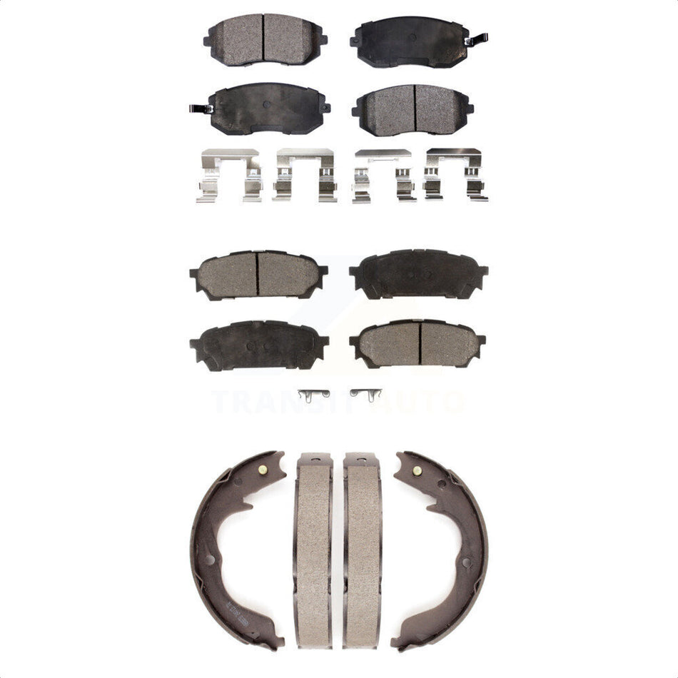 Front Rear Semi-Metallic Brake Pads And Parking Shoes Kit For 2008 Subaru Forester KFN-100741 by Transit Auto