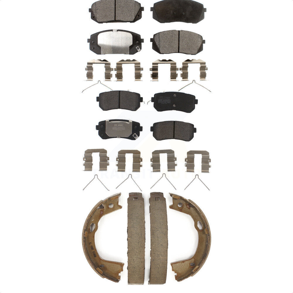 Front Rear Semi-Metallic Brake Pads And Parking Shoes Kit For 2016 Kia Optima LX EX 1.6T KFN-100801 by Transit Auto