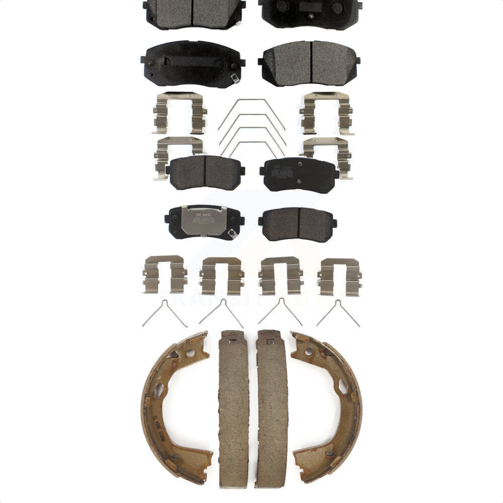 Front Rear Semi-Metallic Brake Pads And Parking Shoes Kit For 2016 Kia Optima SX SXL Limited With Manual KFN-100802 by Transit Auto