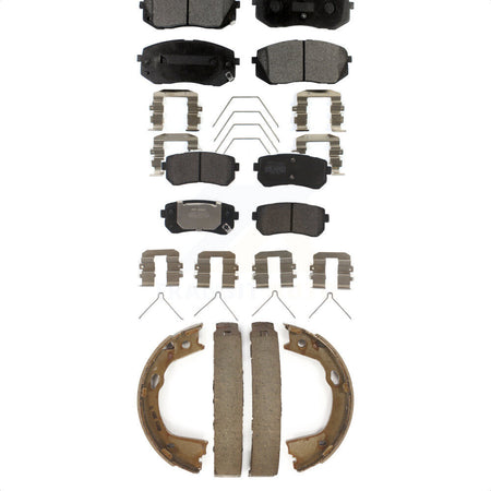 Front Rear Semi-Metallic Brake Pads And Parking Shoes Kit For 2016 Kia Optima SX SXL Limited With Manual KFN-100802 by Transit Auto