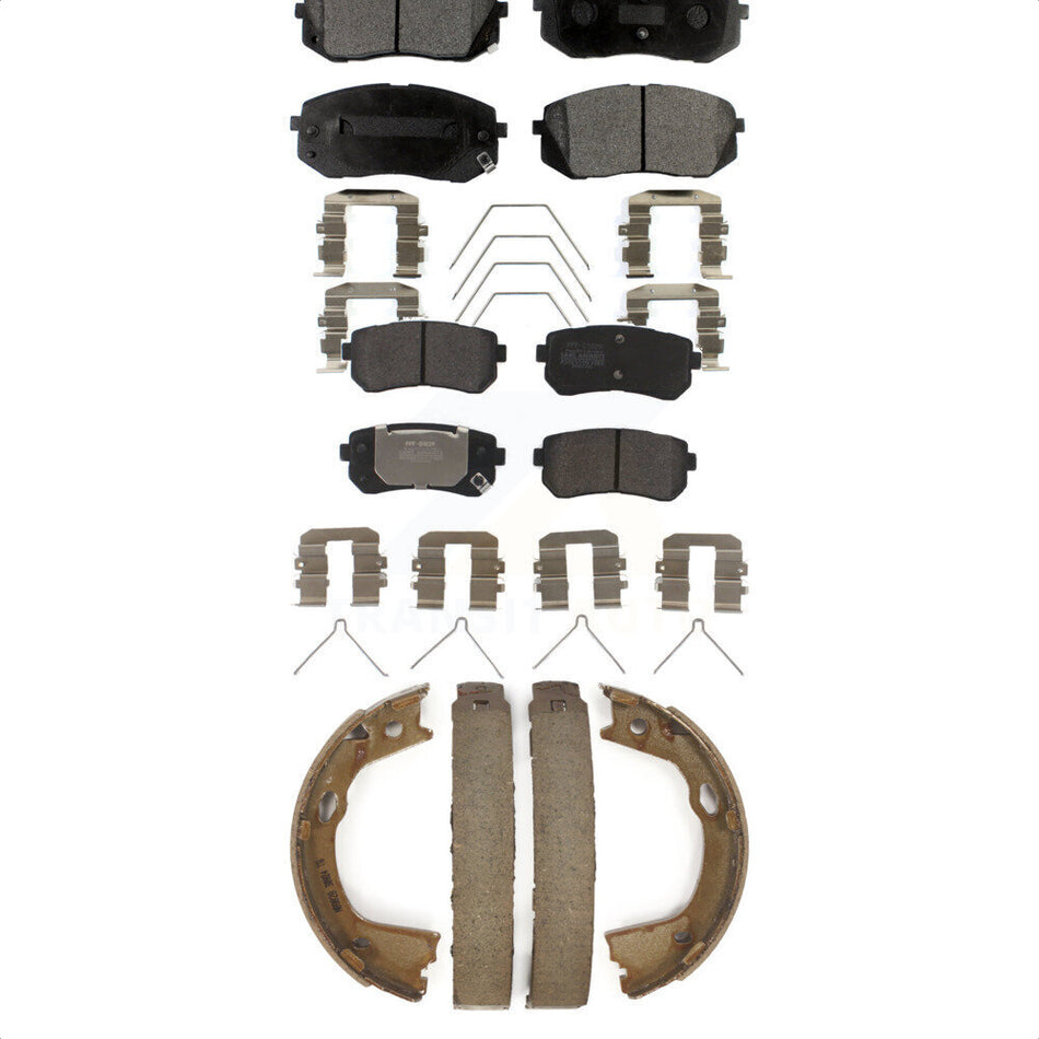 Front Rear Semi-Metallic Brake Pads And Parking Shoes Kit For 2016 Kia Optima SX SXL Limited With Manual KFN-100802 by Transit Auto