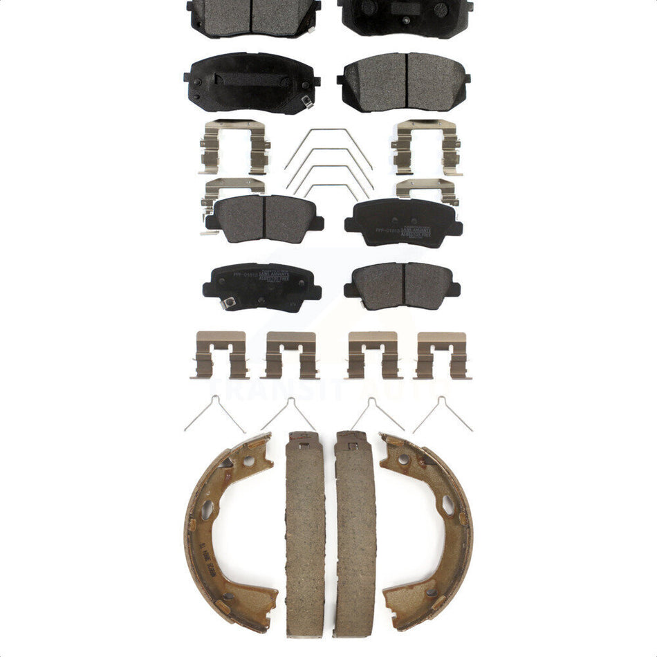 Front Rear Semi-Metallic Brake Pads And Parking Shoes Kit For 2016 Kia Optima SX SXL Limited With Electric KFN-100803 by Transit Auto