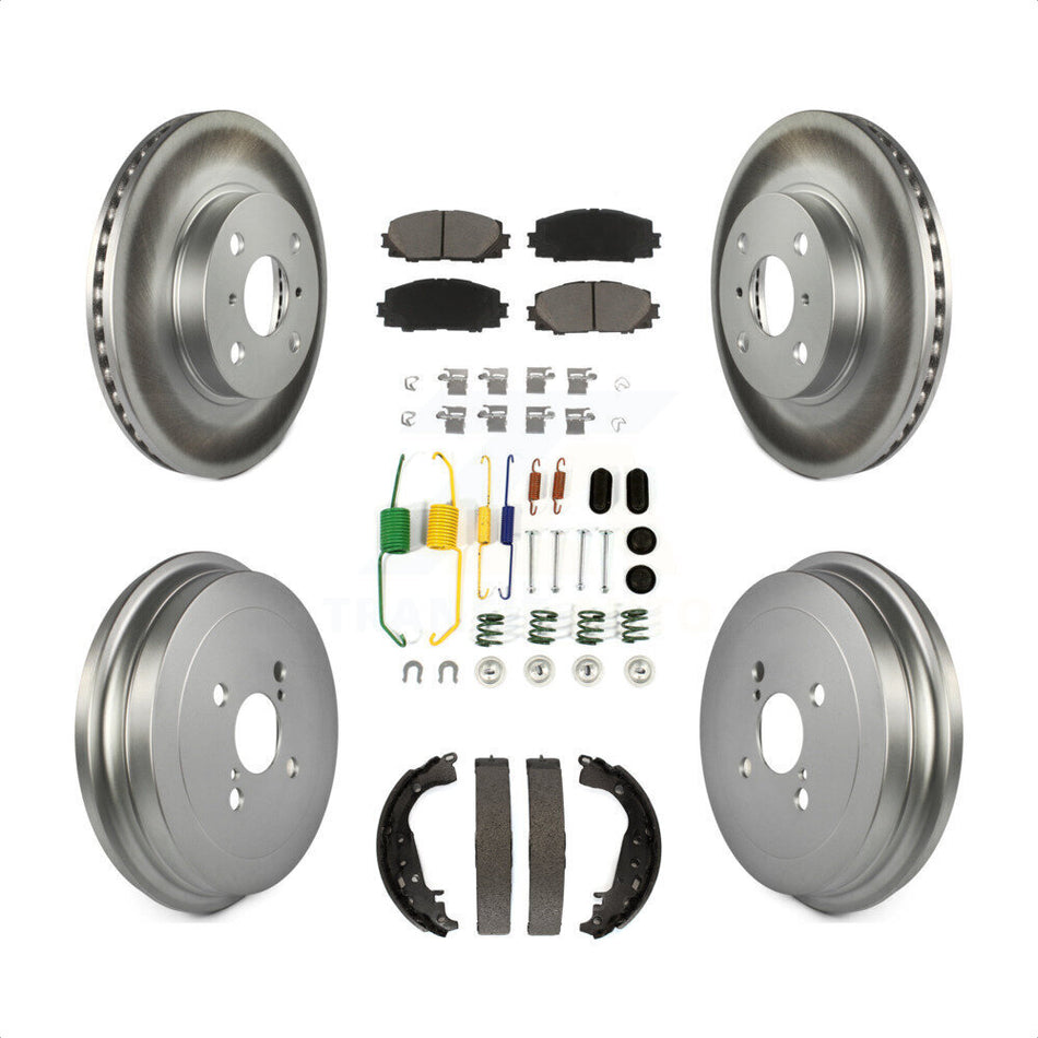 Front Rear Coated Disc Brake Rotors Ceramic Pads And Drum Kit (7Pc) For Toyota Yaris KGC-101950 by Transit Auto