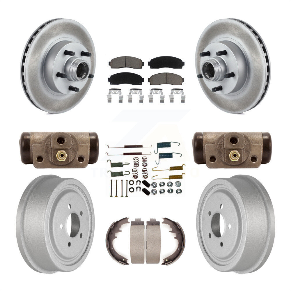 Front Rear Coated Disc Brake Rotors Ceramic Pads And Drum Kit (9Pc) For 2006-2009 Ford Ranger RWD With 10" Diameter KGC-102120 by Transit Auto