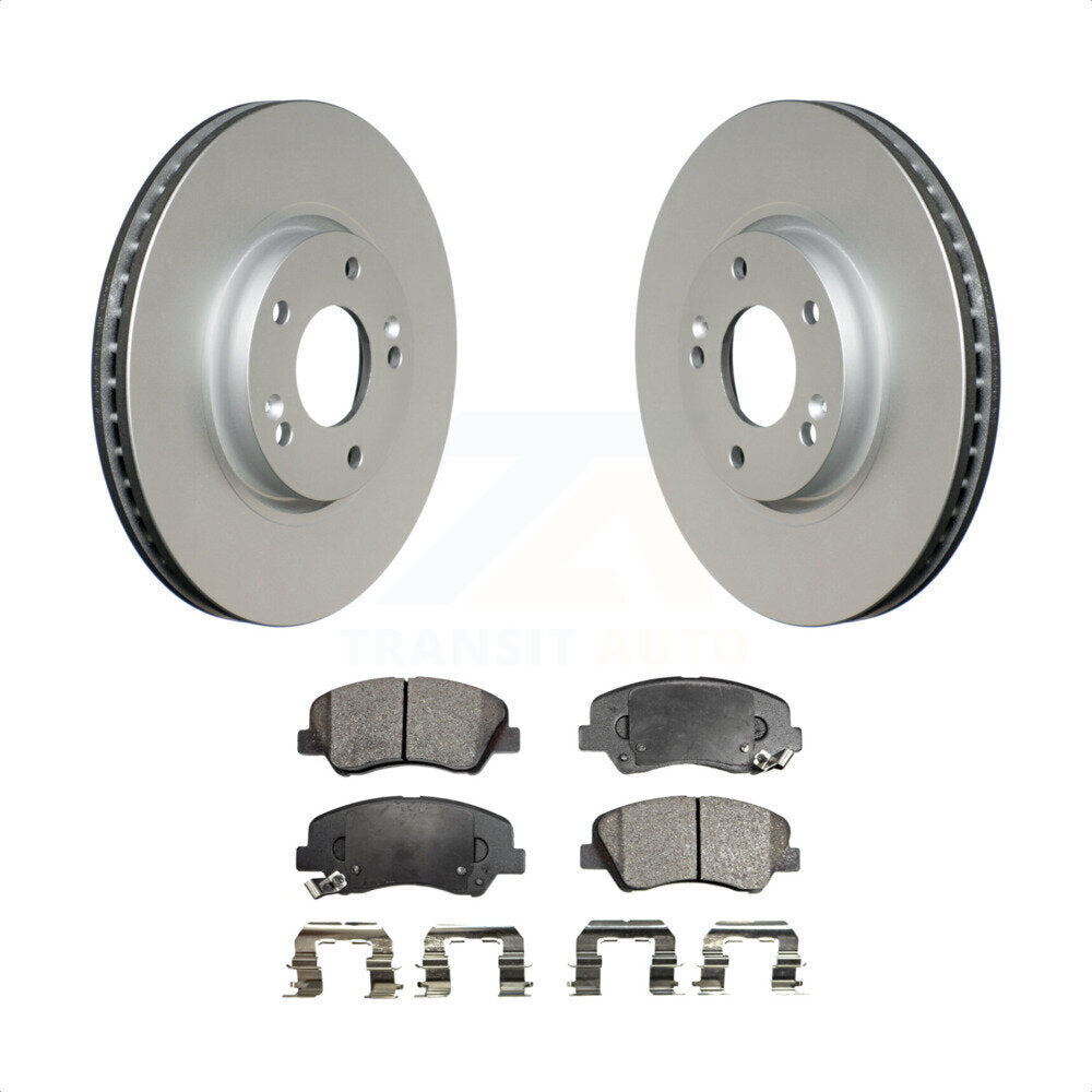 Front Coated Disc Brake Rotors And Semi-Metallic Pads Kit For 2015 Hyundai Veloster Tech RE FLEX SE KGF-100339 by Transit Auto