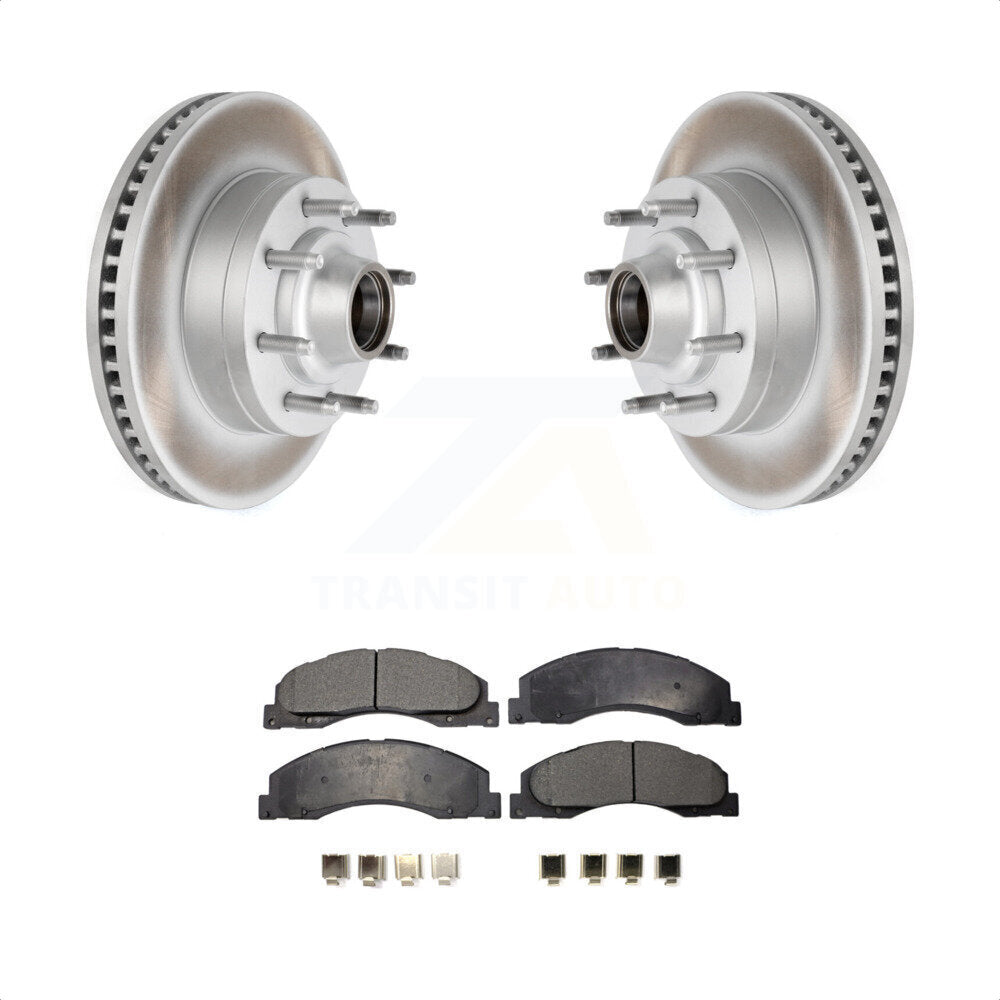 Front Coated Disc Brake Rotors Hub Assembly And Semi-Metallic Pads Kit For Ford E-350 Super Duty E-250 E-150 E-450 Econoline KGF-100542 by Transit Auto