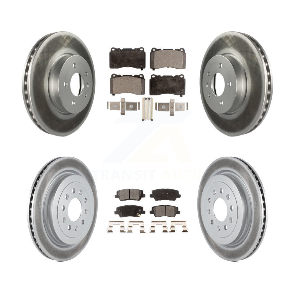 Front Rear Coated Disc Brake Rotors And Semi-Metallic Pads Kit For 2013-2015 Cadillac ATS With 321mm Diameter Rotor KGF-100625 by Transit Auto