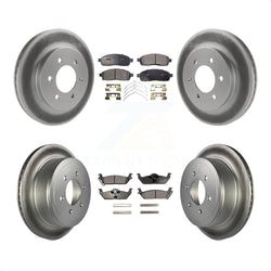 Front Rear Coated Disc Brake Rotors And Semi-Metallic Pads Kit For Ford F-150 Lincoln Mark LT 4WD KGF-100638