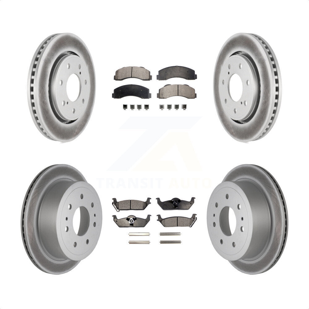 Front Rear Coated Disc Brake Rotors And Semi-Metallic Pads Kit For 2010-2011 Ford F-150 With 7 Lug Wheels KGF-100673 by Transit Auto