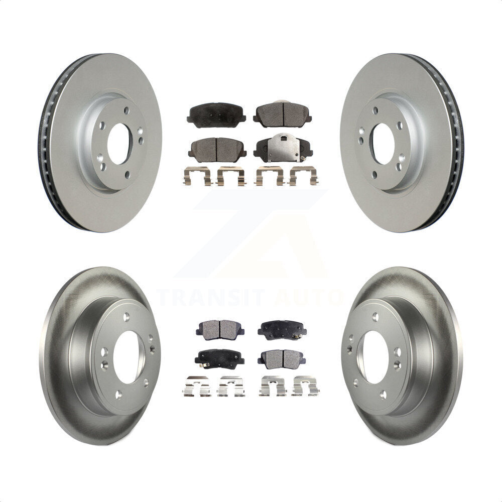 Front Rear Coated Disc Brake Rotors And Semi-Metallic Pads Kit For Kia Forte Forte5 Koup KGF-100945 by Transit Auto