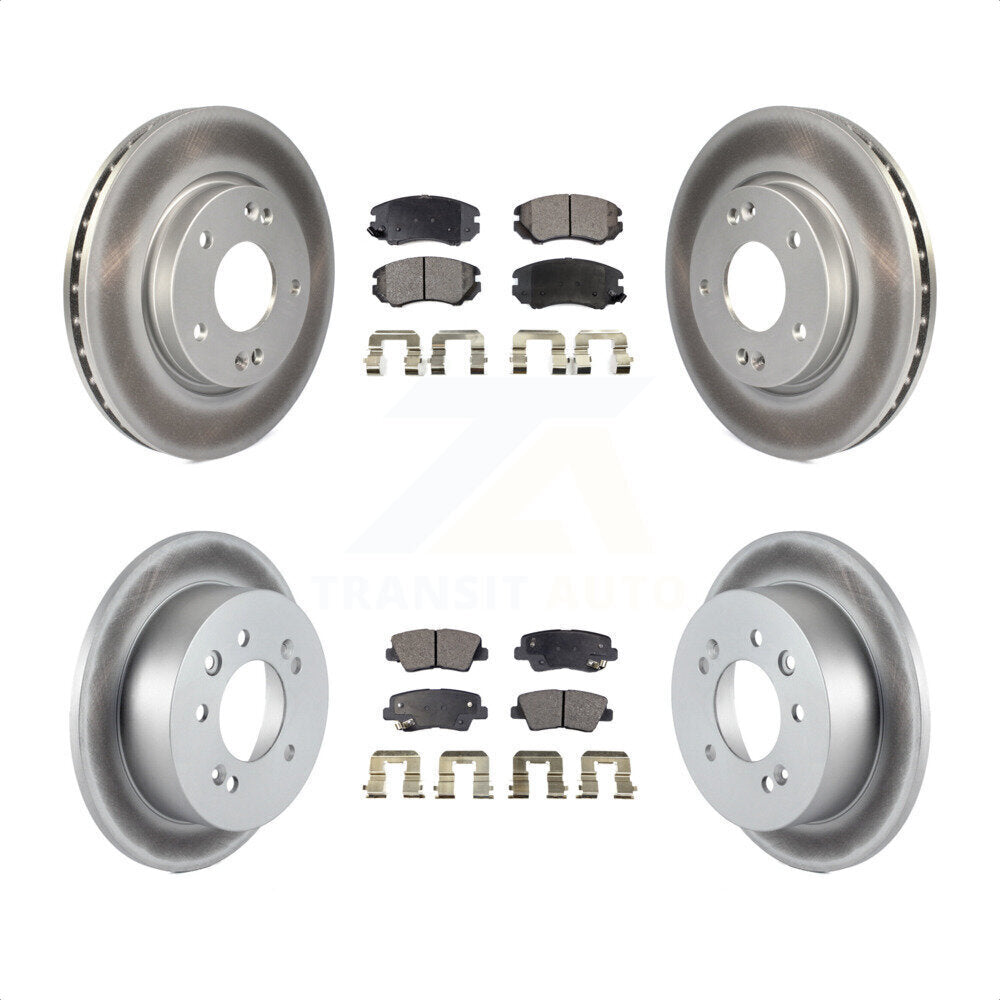 Front Rear Coated Disc Brake Rotors And Semi-Metallic Pads Kit For 2010 Hyundai Elantra Sedan From 03 23 10 KGF-100970 by Transit Auto