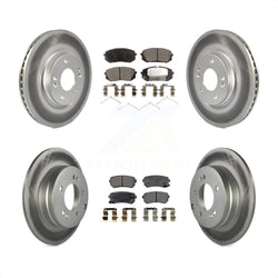 Front Rear Coated Disc Brake Rotors And Semi-Metallic Pads Kit For 2015-2016 Hyundai Sonata GAS engine With Manual Parking KGF-101162