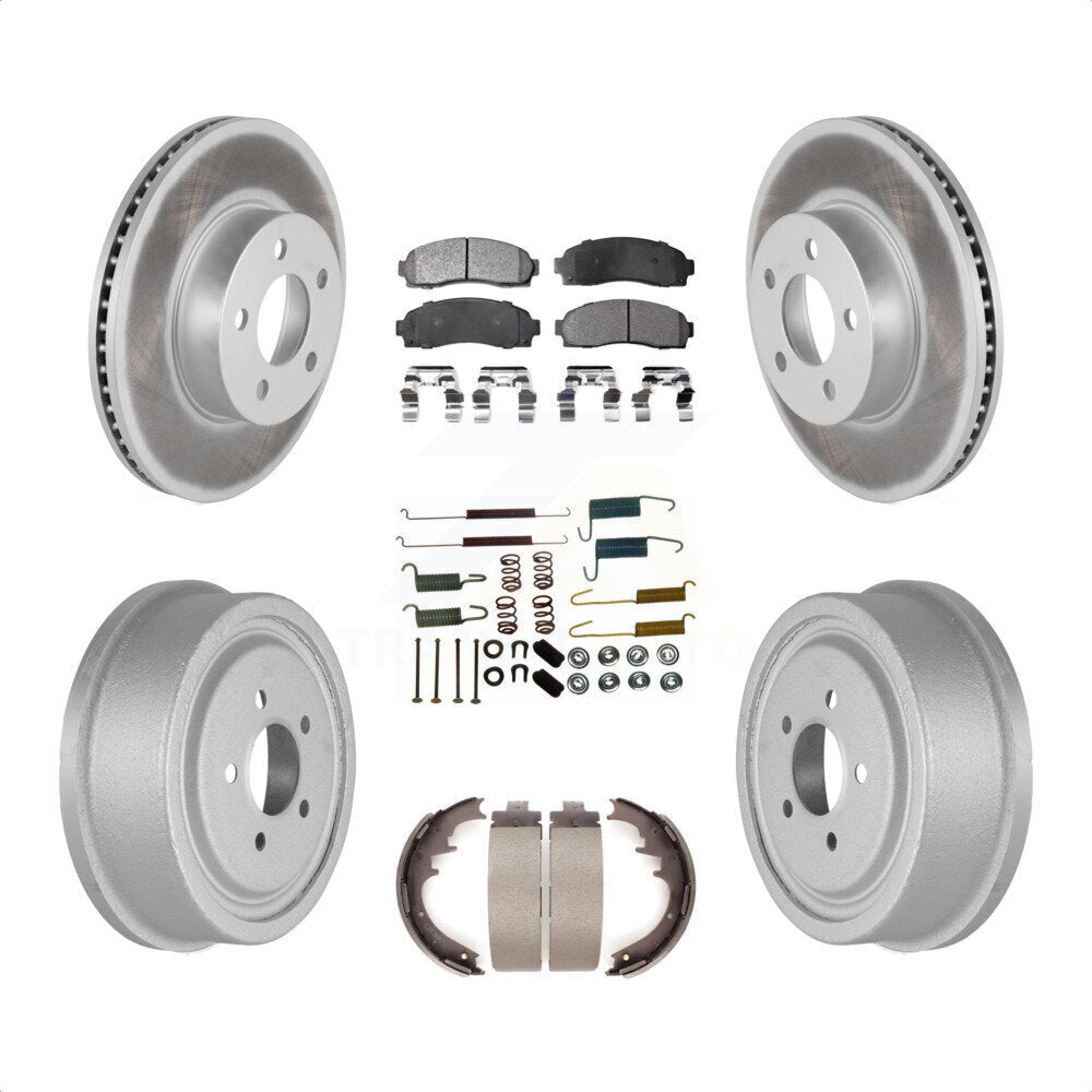 Front Rear Coated Disc Brake Rotors Semi-Metallic Pads And Drum Kit (7Pc) For Ford Ranger Mazda B4000 With 10" Diameter KGF-101599 by Transit Auto