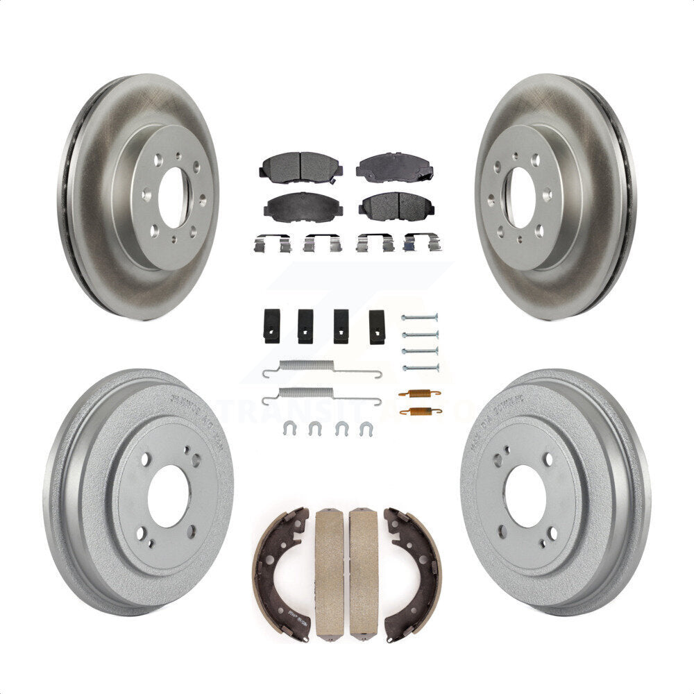 Front Rear Coated Disc Brake Rotors Semi-Metallic Pads And Drum Kit (7Pc) For Honda Civic KGF-101612 by Transit Auto