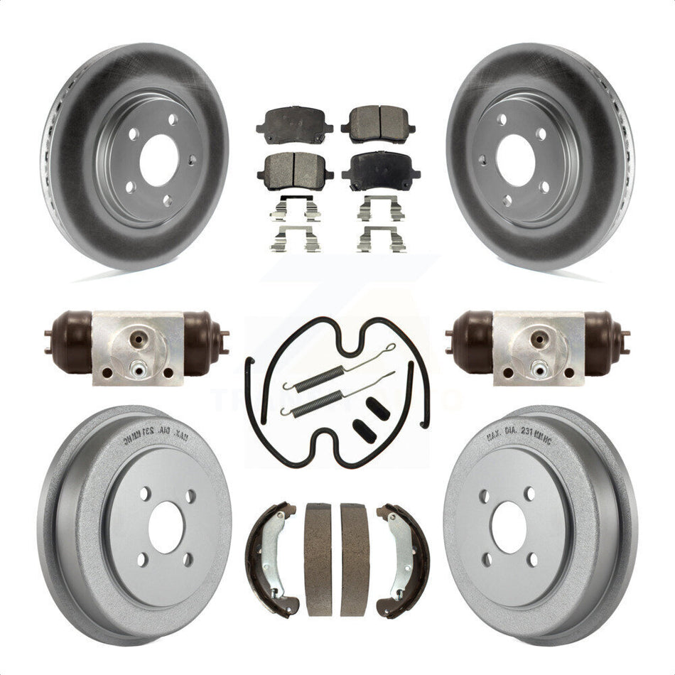 Front Rear Coated Disc Brake Rotors Semi-Metallic Pads And Drum Kit (9Pc) For 2006 Pontiac Pursuit With Brakes KGF-101738 by Transit Auto