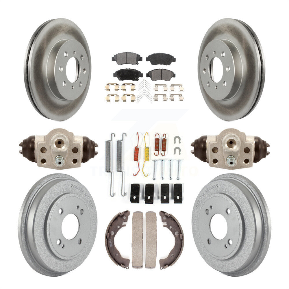 Front Rear Coated Disc Brake Rotors Semi-Metallic Pads And Drum Kit (9Pc) For Honda Fit KGF-101757 by Transit Auto