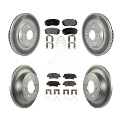 Front Rear Coated Disc Brake Rotors And Semi-Metallic Pads Kit For Kia Soul Forte KGF-102009