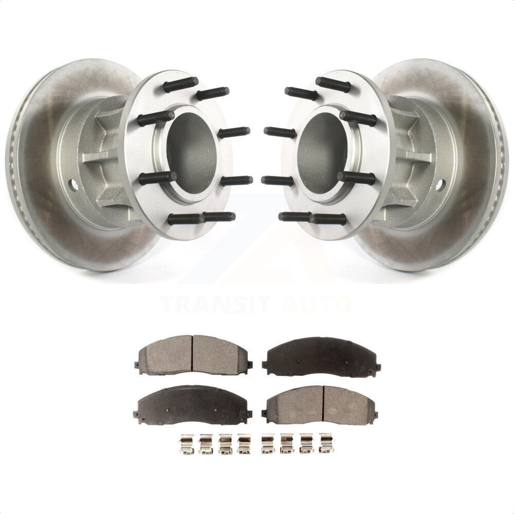 Front Coated Disc Brake Rotors Hub Assembly And Semi-Metallic Pads Kit For Ford F-350 Super Duty F-250 With Dual Rear Wheels RWD KGF-102085 by Transit Auto