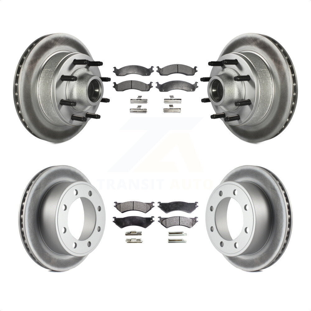 Front Rear Coated Disc Brake Rotors And Semi-Metallic Pads Kit For Ford E-350 Super Duty E-250 Econoline Club Wagon KGF-102160 by Transit Auto