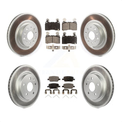 Front Rear Coated Disc Brake Rotors And Semi-Metallic Pads Kit For 2016-2018 Cadillac CT6 With 345mm Diameter Rotor KGF-102214