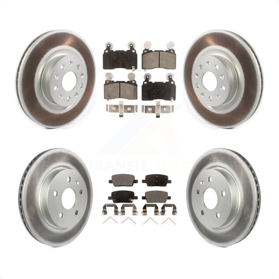 Front Rear Coated Disc Brake Rotors And Semi-Metallic Pads Kit For 2016-2018 Cadillac CT6 With 345mm Diameter Rotor KGF-102214 by Transit Auto