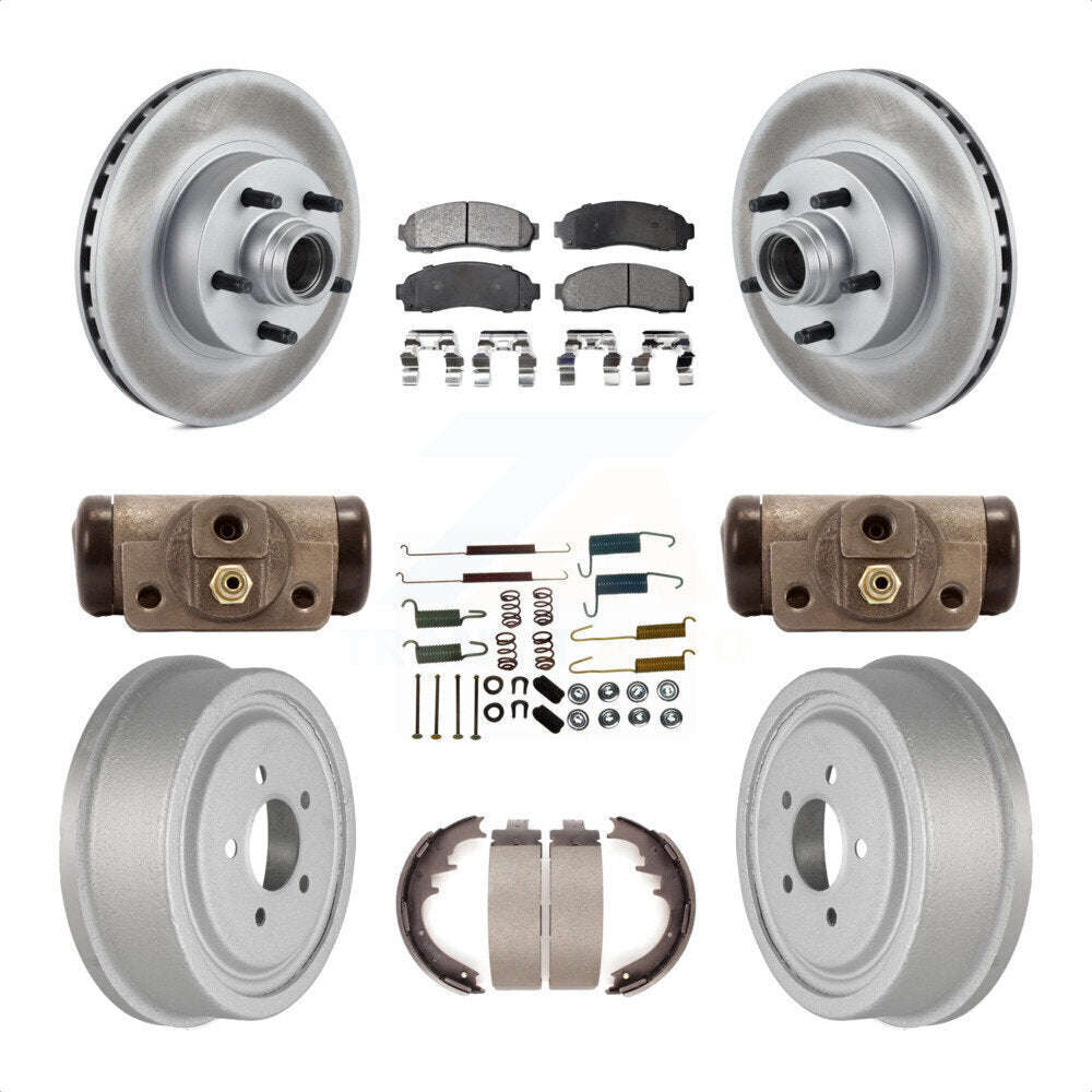 Front Rear Coated Disc Brake Rotors Semi-Metallic Pads And Drum Kit (9Pc) For 2006-2009 Ford Ranger RWD With 10" Diameter KGF-102299 by Transit Auto