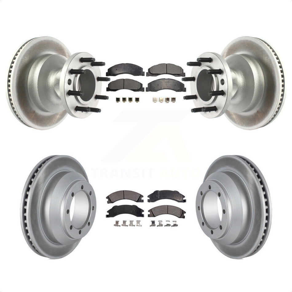 Front Rear Coated Disc Brake Rotors And Semi-Metallic Pads Kit For Ford E-350 Super Duty Econoline With Dual Wheels KGF-102342 by Transit Auto