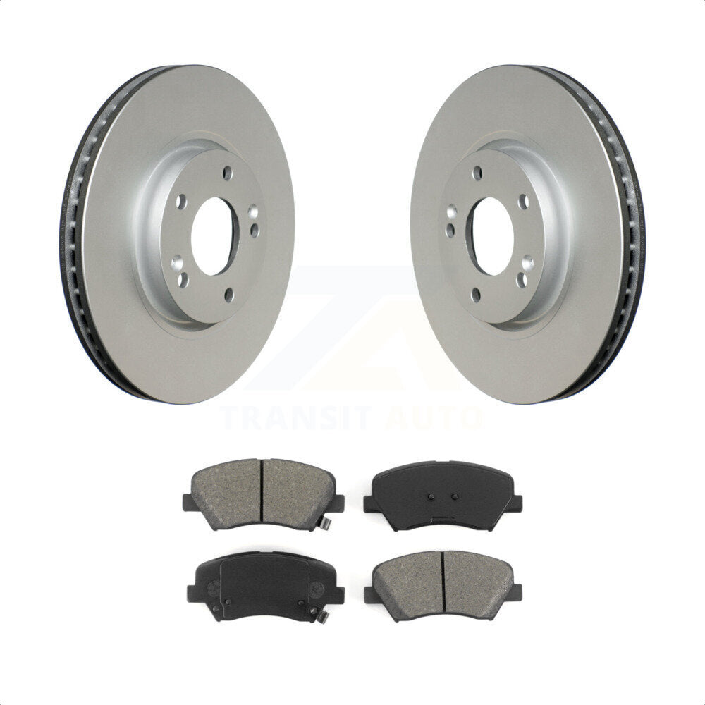 Front Coated Disc Brake Rotors And Semi-Metallic Pads Kit For 2015 Hyundai Veloster Tech RE FLEX SE KGS-100350 by Transit Auto