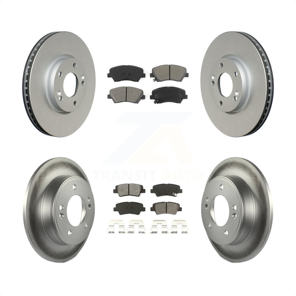 Front Rear Coated Disc Brake Rotors And Semi-Metallic Pads Kit For 2015 Hyundai Veloster Tech RE FLEX SE KGS-100935 by Transit Auto