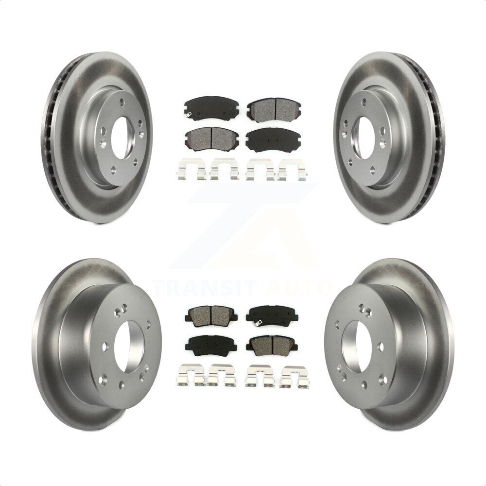 Front Rear Coated Disc Brake Rotors And Semi-Metallic Pads Kit For 2010-2011 Kia Soul 2.0L KGS-101046 by Transit Auto