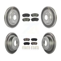Front Rear Coated Disc Brake Rotors And Semi-Metallic Pads Kit For 2015 Hyundai Sonata GAS engine With Manual Parking KGS-101119