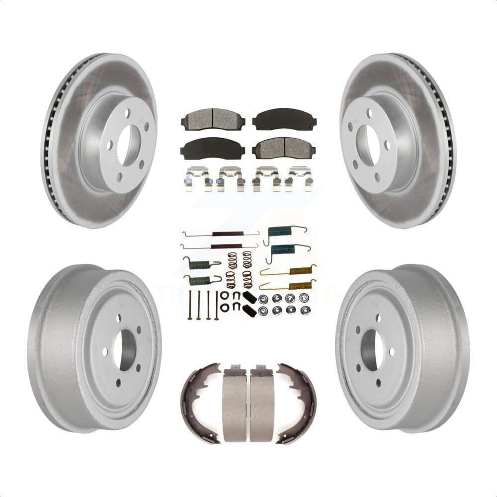 Front Rear Coated Disc Brake Rotors Semi-Metallic Pads And Drum Kit (7Pc) For Ford Ranger Mazda B4000 With 10" Diameter KGS-101514 by Transit Auto