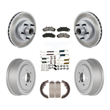 Front Rear Coated Disc Brake Rotors Hub Assembly Semi-Metallic Pads And Drum Kit (7Pc) For Ford Ranger With 10" Diameter KGS-101558 by Transit Auto