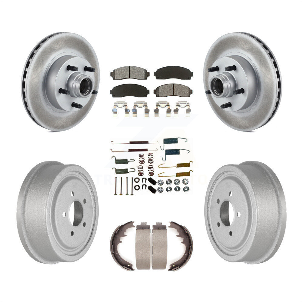 Front Rear Coated Disc Brake Rotors Hub Assembly Semi-Metallic Pads And Drum Kit (7Pc) For 2006-2009 Ford Ranger RWD With 10" Diameter KGS-101559 by Transit Auto