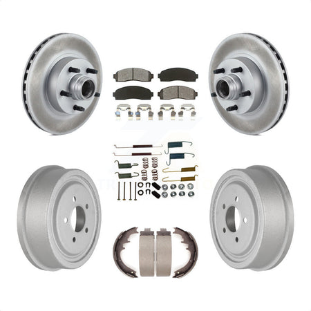 Front Rear Coated Disc Brake Rotors Hub Assembly Semi-Metallic Pads And Drum Kit (7Pc) For 2006-2009 Ford Ranger RWD With 10" Diameter KGS-101559 by Transit Auto