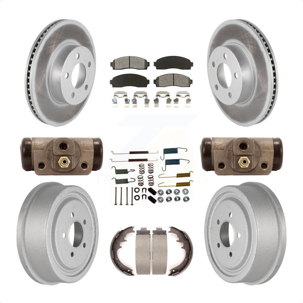 Front Rear Coated Disc Brake Rotors Semi-Metallic Pads And Drum Kit (9Pc) For Ford Ranger Mazda B4000 With 10" Diameter KGS-101566 by Transit Auto