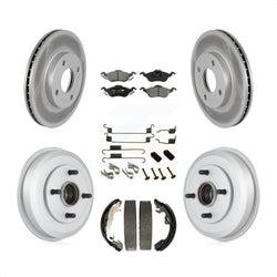 Front Rear Coated Disc Brake Rotors Semi-Metallic Pads And Drum Kit (7Pc) For Ford Focus Wheel Bearing Includes KGS-101605