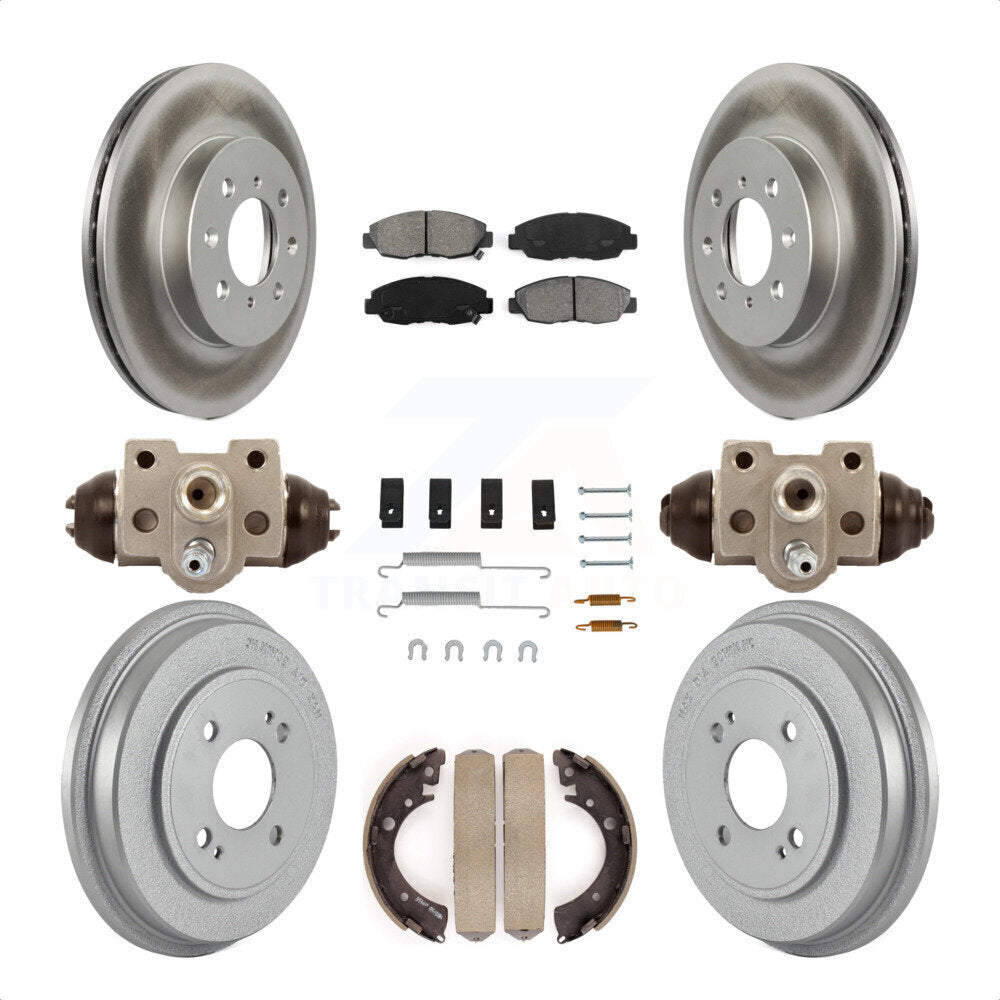 Front Rear Coated Disc Brake Rotors Semi-Metallic Pads And Drum Kit (9Pc) For Honda Civic KGS-101627 by Transit Auto